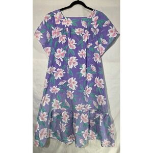 Jade Fashions Muumuu Dress Womens XL Purple Vintage Floral Hawaiian Boho Pocket
